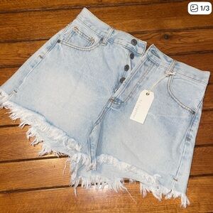 By Together Light Blue Frayed Jean Shorts